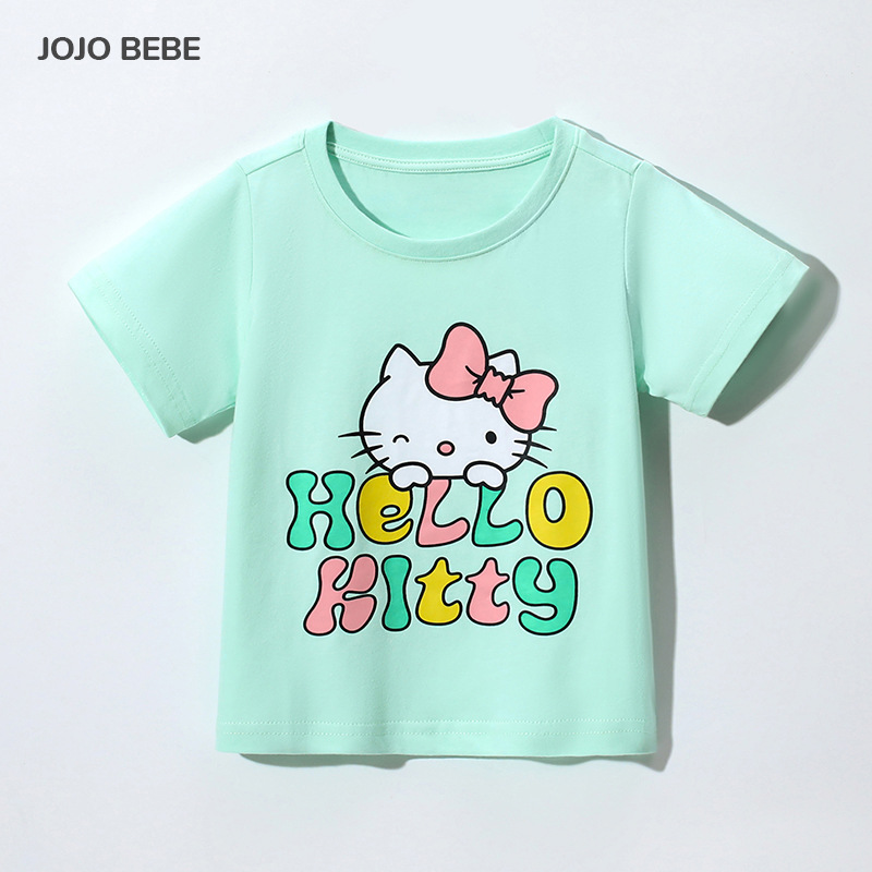 JOJO BEBE ropa para niños europeos y americanos verano nueva marca ropa para niños Camiseta cuello redondo algodón manga corta Camiseta de niña de dibujos animados