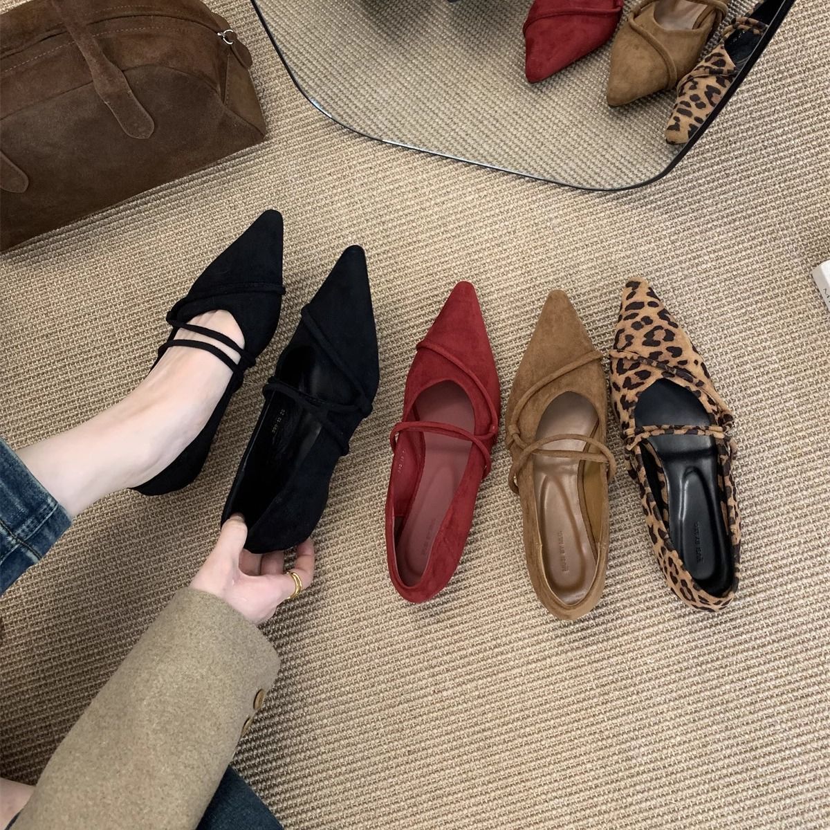 Korean Style Elegant Suede Pointed Evening Shoes Women's Gentle Fairy Mary Jane Shoes Women's Spring and Autumn 2025 New