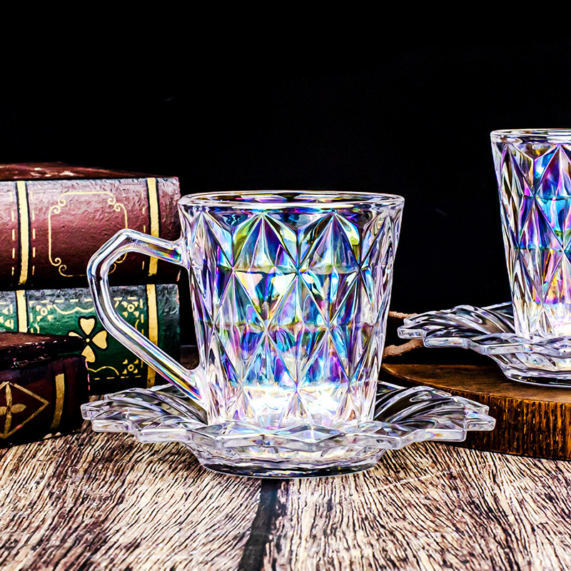 Diamond 6 tazas 6 platillos Juego de tazas y platillos Caja de vidrio Fábrica de lotes directos Oficina Hogar Taza de café Taza de té Taza de té negro