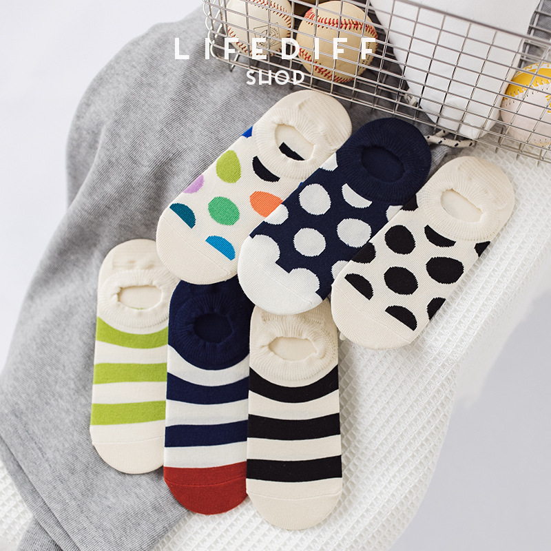 Summer Thin Socks Women's Japanese Style ins Women's Boat Socks Wave Point Socks Cotton Socks Low Top Socks Striped Socks 23227