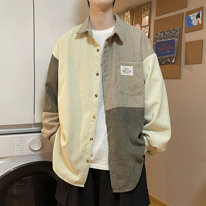 Весна и Осень 2022 новые цветовые вельветовые рубашки мужские длинные рукава корейские трендовые рубашки ins гонконгский стиль свободные куртки