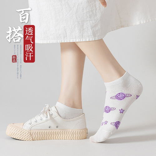 Women's crew socks, autumn thin shallow mouth boat socks, combed cotton, moisture-wicking, breathable low-cut short socks, summer women's socks