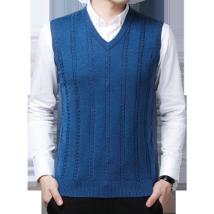 Amazon Spring Autumn and Winter Men's Sleeveless Wool Jacquard Vest Middle-aged Loose Dad Men's Base Shirt Top