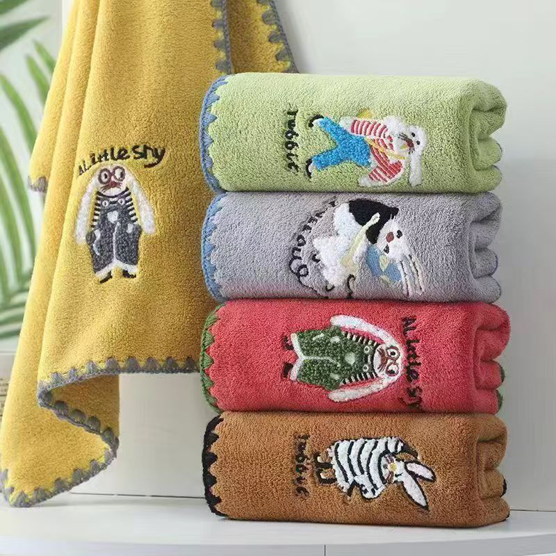 Coral Fleece Towel, Soft Mr. Rabbit Embroidered Face Towel, Thick Absorbent Bath Towel, Skin-Friendly Soft Bath Towel Coral Fleece Towel, Soft Mr. Rabbit Embroidered Face Towel, Thick Absorbent Bath Towel, Skin-Friendly Soft Bath Towel