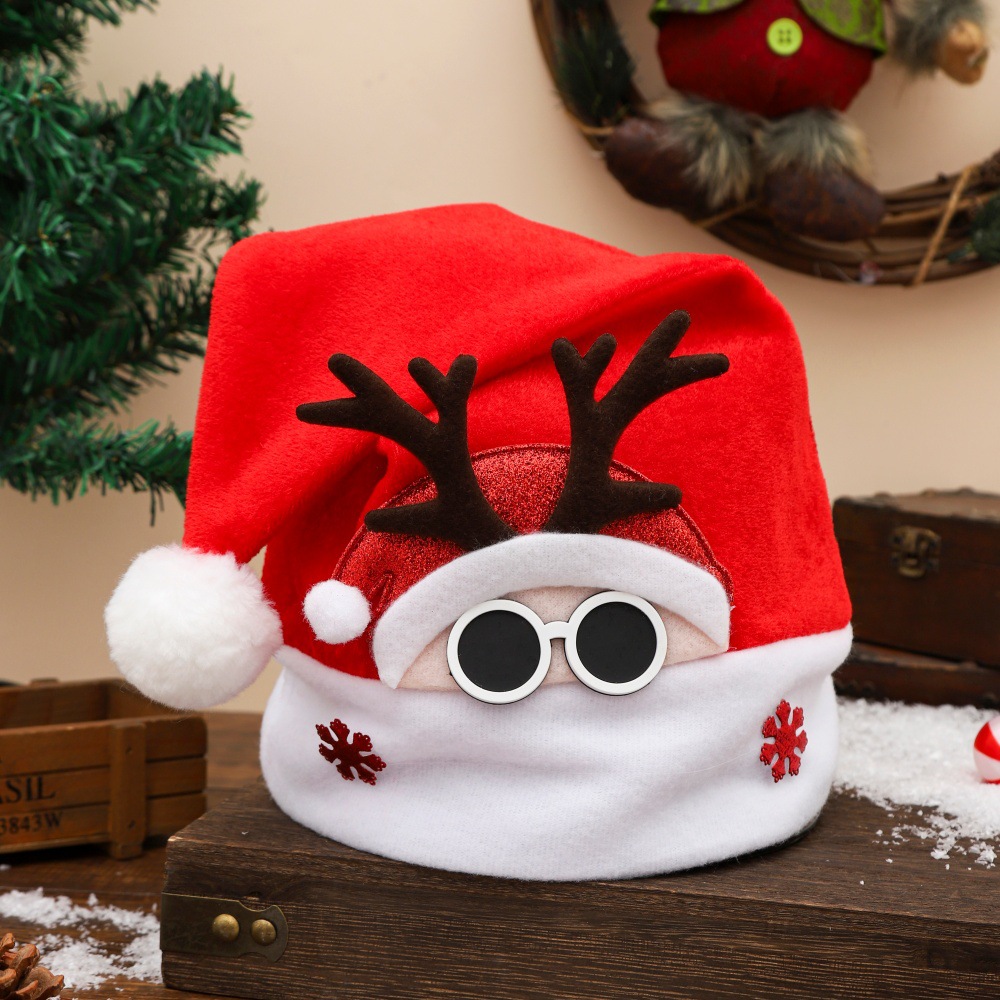 Reindeer antler sunglasses style red plush holiday hat party headwear winter Christmas hat cross-border Christmas hat