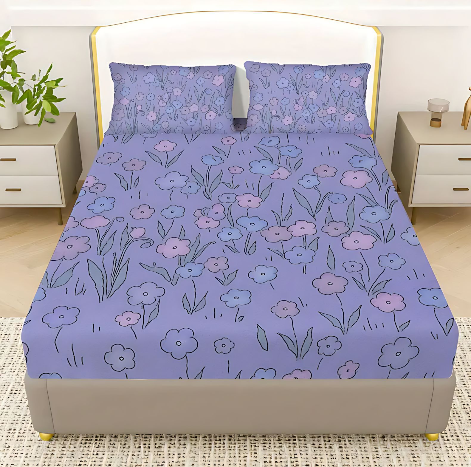 TEMU / JIT Patrón de flores trituradas transfronterizas 3D impresión digital cama molida Kasama colchón conjunto de ropa de cama