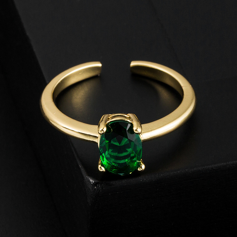 Fashion Gold-Plated Micro Inlaid Zircon Oval Square Green All-Match Copper Earrings Accessories