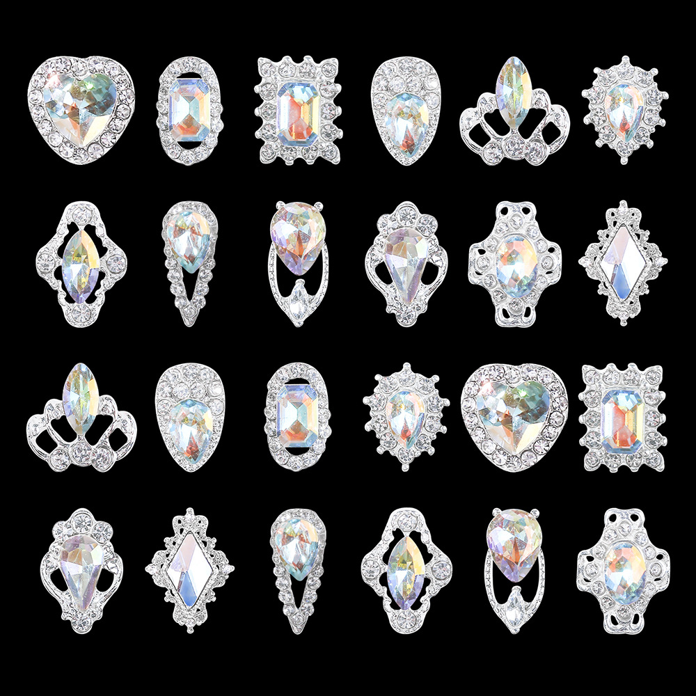 French Style, Solid Color, Classic Style Style Nail Beauty Rhinestone Ornaments Japanese Alloy Transparent Oval Shaped Square Diamond Nail Wear Manicure DIY Accessories Wholesale