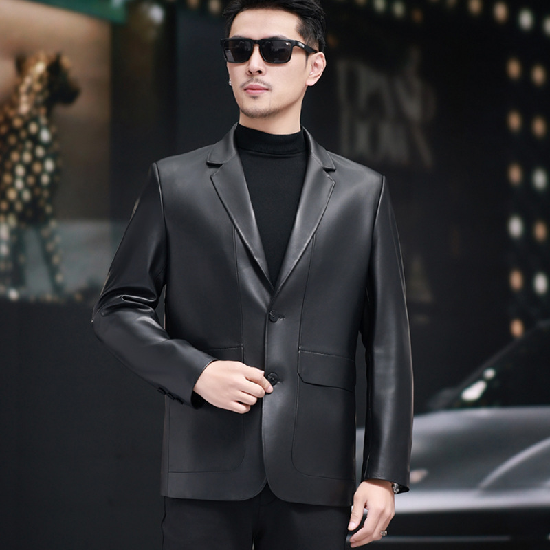 Top Sheepskin Men's Clothing Haining Genuine Leather Men's Sheepskin Casual Handsome Leather Suit Spring and Autumn New Leather Suit