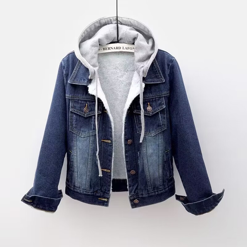 Dameskleding Korte katoenen jas Winter Nieuwe stijl Plus fluwelen katoenen jas Losse Koreaanse stijl Denim bontkraag Verdikte jas Dames_voghion.com