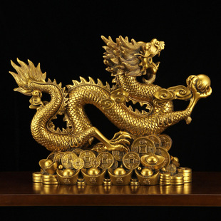 Dragon Ornaments Twelve Zodiac Signs Dragon Gilt Copper Five-Claw Golden Dragon Office Front Desk Living Room Entrance Wine Cabinet Decorative Ornaments