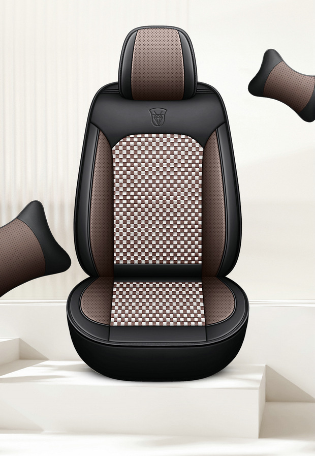 Four-Season Universal Seat Cover Car Seat Cushion Nappa Leather Ice Silk Fully Enclosed Seat Cushion Perforated Wear-Resistant Five-Seater Cross-Border