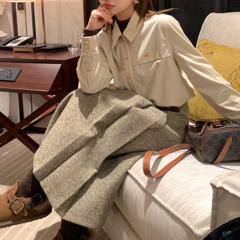 MENGXIANG-작은 올매치 따뜻하고 게으른 코듀로이 레트로 미니멀리스트 셔츠 여자 겨울 탑