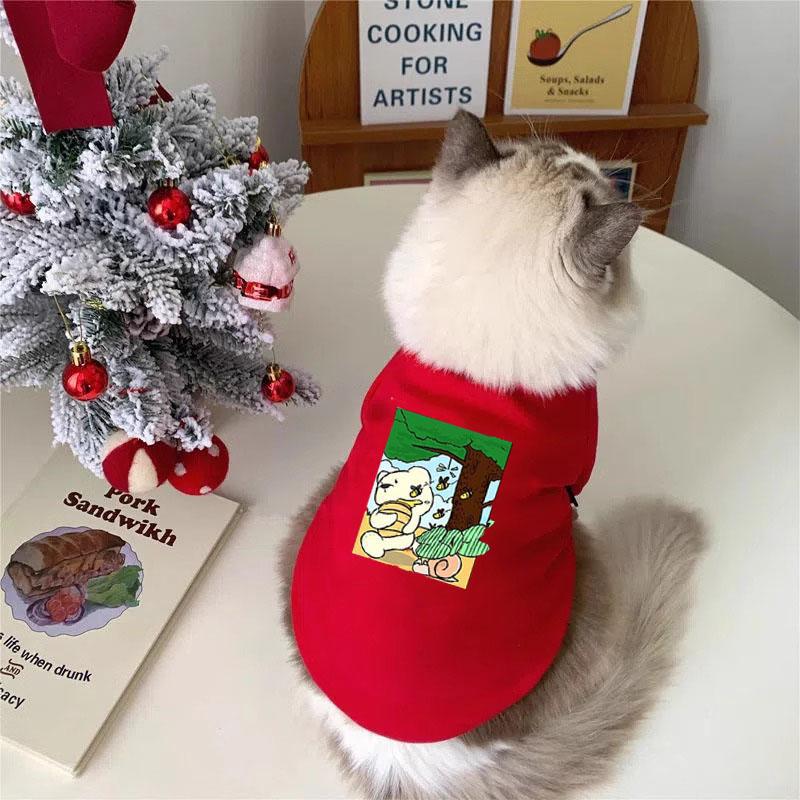 Ropa de felino de peluche otoño y invierno mascotas de Navidad de dos patas suéter gato azul gato muñecas de tela corta gato anti-pillo gatito gatito