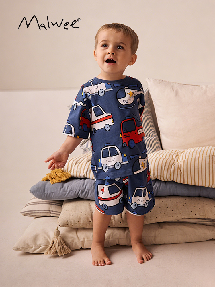 Malwee transfronterizo ropa de verano para niños nuevos niños europeos y americanos cuello redondo manga corta guapo niño casual dos piezas