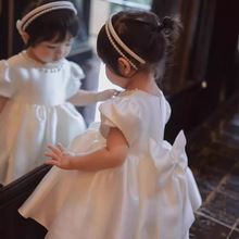 一周岁礼服女童生日公主裙百搭洋气花童婚礼小女孩宴会白色蓬蓬裙