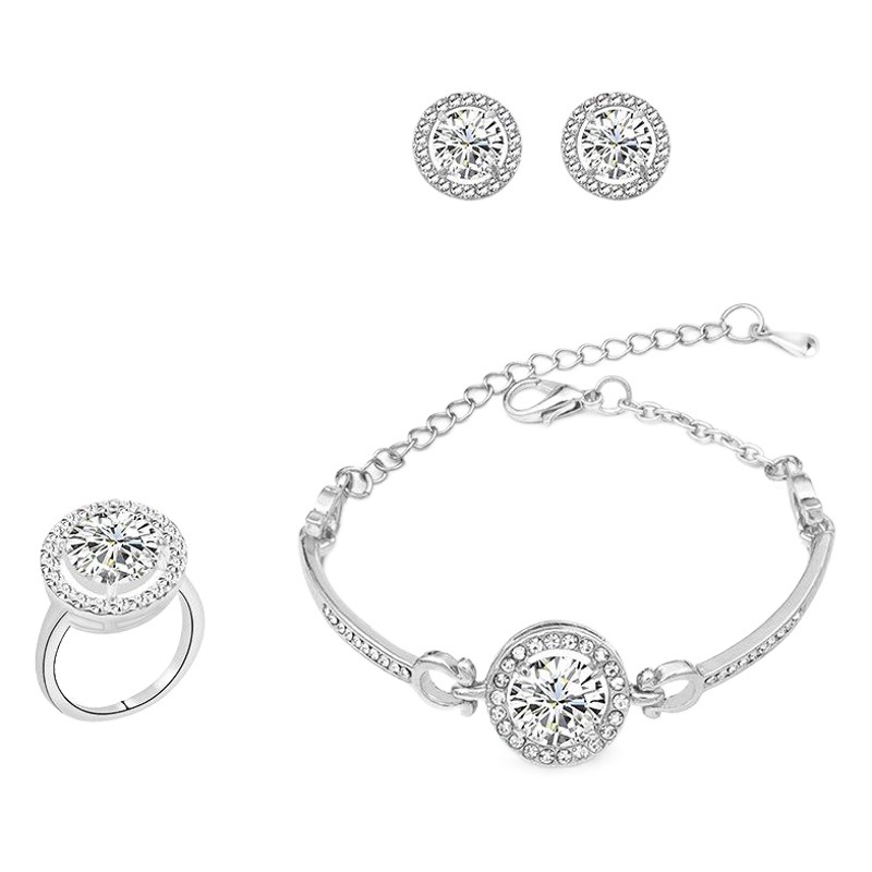 Traje de joyería de circón europeo y americano ocho corazones y ocho flechas pendientes anillo pulsera collar conjunto de cuatro piezas para la entrega transfronteriza