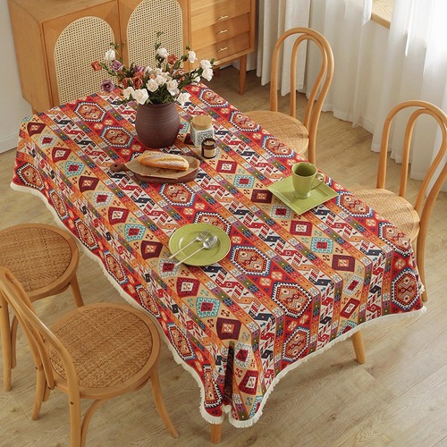 Thickened cotton and linen ethnic style fabric tablecloth Bohemian ins tablecloth tablecloth rectangular tassel cover