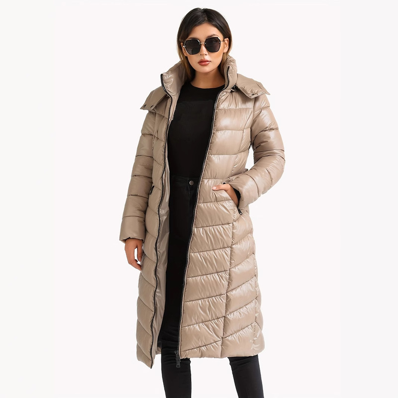 European and American Winter Windproof and Waterproof Long Parka Thick Warm Cotton Jacket Women's Casual Jacket with Belt