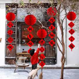 2026马年服装店铺橱窗商场过年春节挂饰元旦场景布置灯笼新年装饰