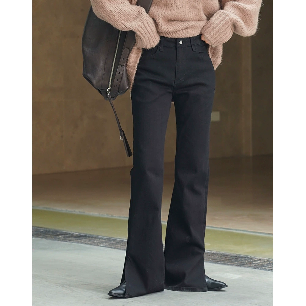 Осенне-зимние новые джинсы в Корейском стиле ретро с высокой талией и микро-разрезами на ногах, мягкие микроэластичные свободные пышные брюки для женщин