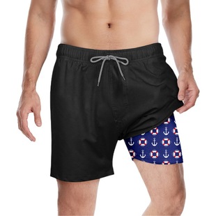 Fake two-piece cross-border Men's beach pants European and American foreign trade quick-drying solid color gradient sports shorts inside and outside pattern customization