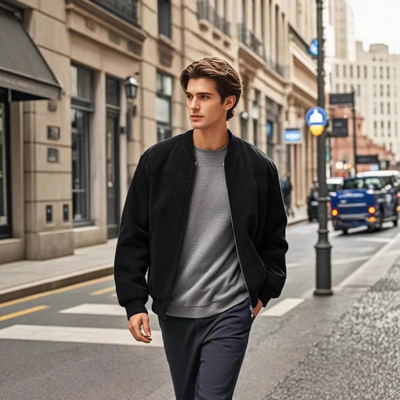 Autumn Winter Men's Suede Stand Collar Jacket Men's Loose Retro Zipper Cardigan Jacket Trendy Fashion Men's Jacket