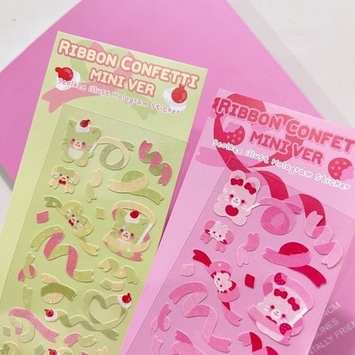 Korean Version Cute Ribbon Bear Sticker Laser Sparkling Gukka Handmade Album Gukpan DIY Decorative Material