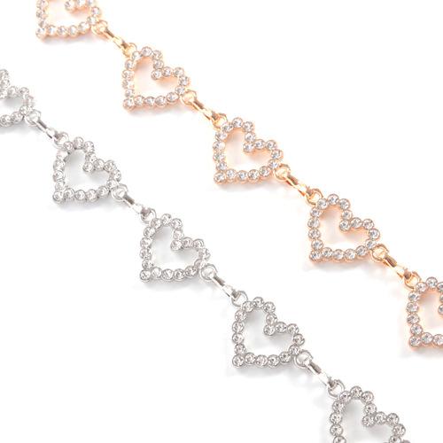 Cross-border fashion love rhinestone waist chain for women European and American summer versatile personality dress metal woven belt