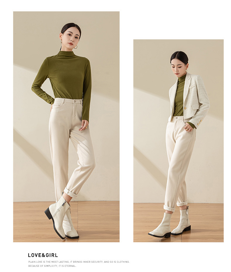 Quần jean nữ ống rộng cạp cao dáng suông, ống thẳng, co giãn nhẹ, dày dặn mùa đông — Màu be chi tiết 24