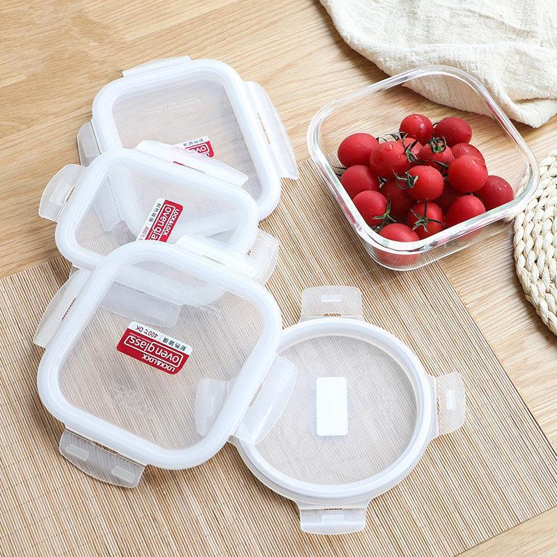 Cuatro bordes de botón de vidrio caja de almacenamiento de microondas caja de almuerzo caja de sellado accesorios cubierta de caja de mesa cubierta de sellado de tazón image 3