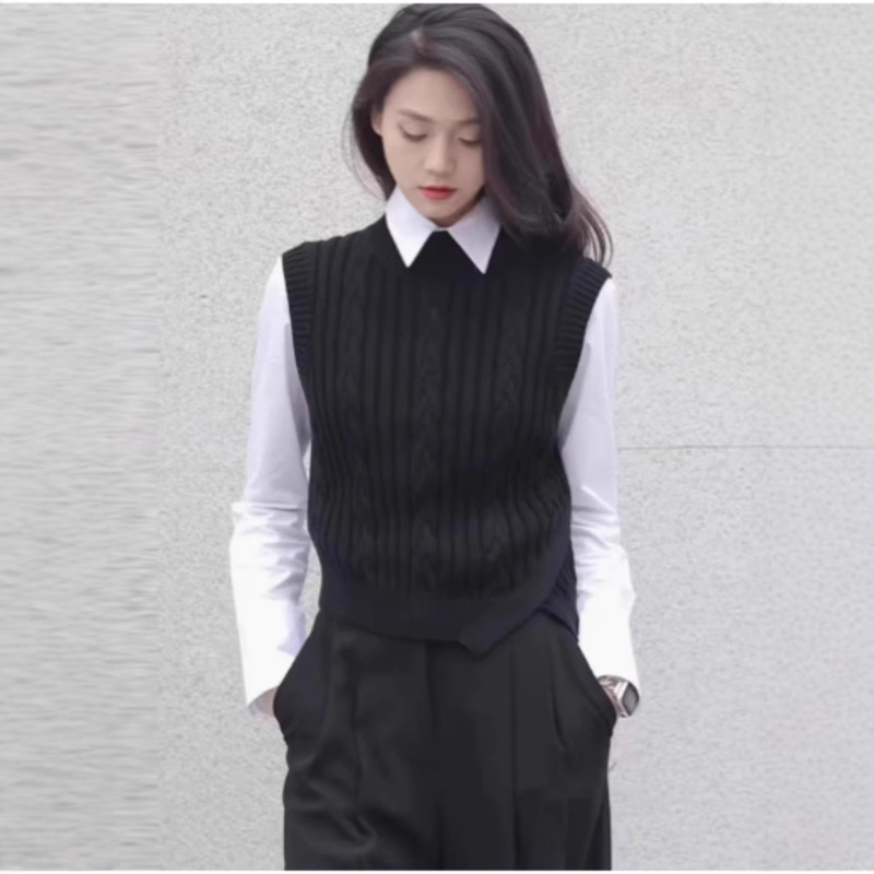 Women's 2025 Autumn Pullover Wool Short Slimming Sleeveless Vest from Gejia Mall