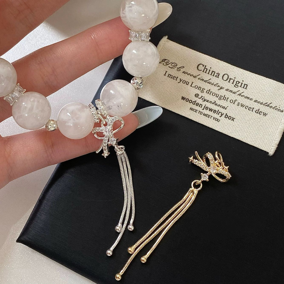 Color-Preserving Bowknot Tassel Pendant Spacer Beads Crystal DIY Beaded Bracelet Necklace Through-Hole Jewelry Accessories Wholesale