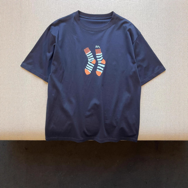 Nanyou Niche Design 25 Summer New Japanese Style Socks Printed Mercerized Cotton Loose Versatile Short-Sleeved T-Shirt Trendy Women