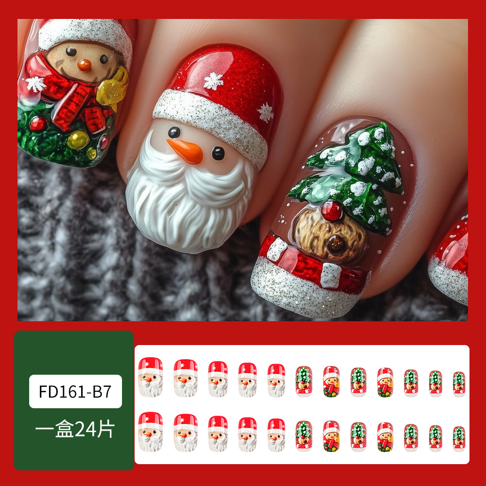 Ventas transfronterizas de dibujos animados navideños manicuras Santa Pan de jengibre hombre usa un parche de uñas 24 piezas de parche de uñas