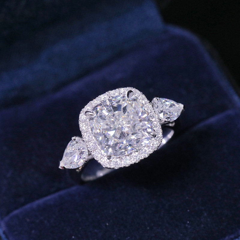 Luxury Full Diamond 5 Carat Cushion Diamond Ring Female Diamond Open Ring Wholesale display picture 5