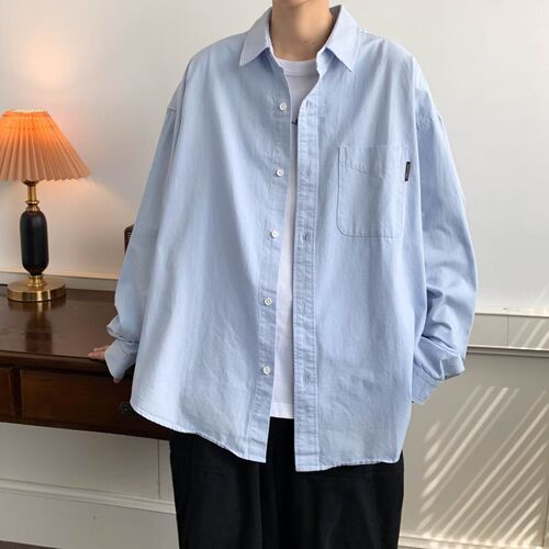 Spring and autumn new style solid color long-sleeved shirt for men, Korean style trend loose simple handsome all-match top, thin coat trend