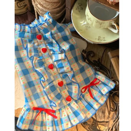 Pet Clothes Dog Cat Princess Skirt Lace Plaid Shirt Skirt Teddy Bichon Pomeranian Small Size Dogs Spring and Summer