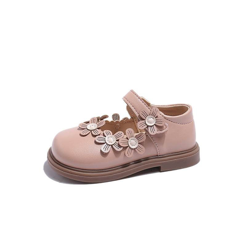 Zapatos de cuero para niñas 2025 primavera y otoño nuevos zapatos de princesa de flores para niños pequeños y medianos zapatos de suela blanda para niñas zapatos de guisantes para bebés