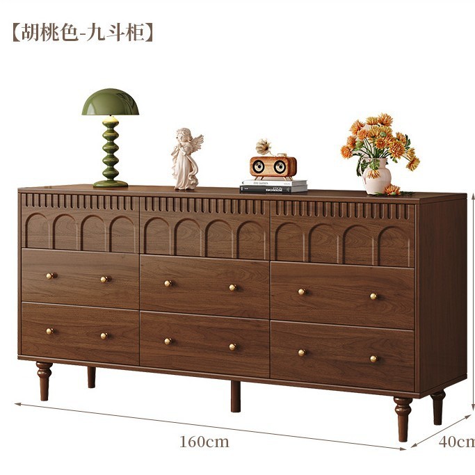 無垢材の中古ダンスキャビネット、リビングルームの壁面収納キャビネット、シンプルな収納キャビネット、レトロなベッドサイドキャビネット、6杯の引き出しキャビネット|undefined