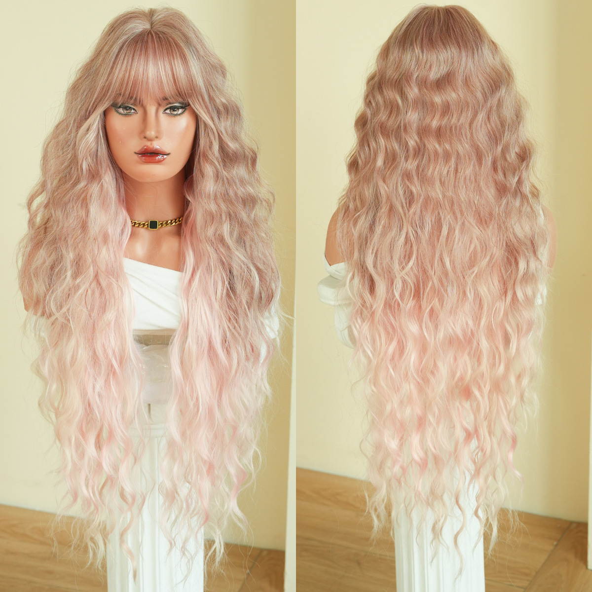 36 pulgadas de alta calidad pelucca ultra larga ondulación cabello rizado cabello marrón picante teñido gris resistente al calor fibra sintética pelucca