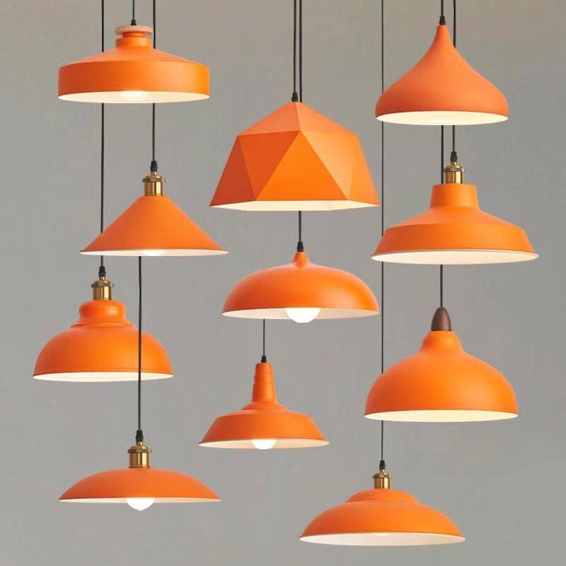 Orange Dining Restaurant Trendy Pendant Light Industrial Style Restaurant Iron Dining Table Lampshade Hot Pot Restaurant Barbecue Restaurant Hanging Light
