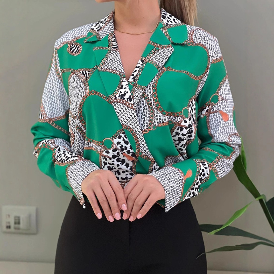 Camiseta Holgada de Manga Larga con Cuello en V y Estampado para Mujer, Estilo Informal, Otoño 2025, Éxito de Ventas en Wish y Amazon