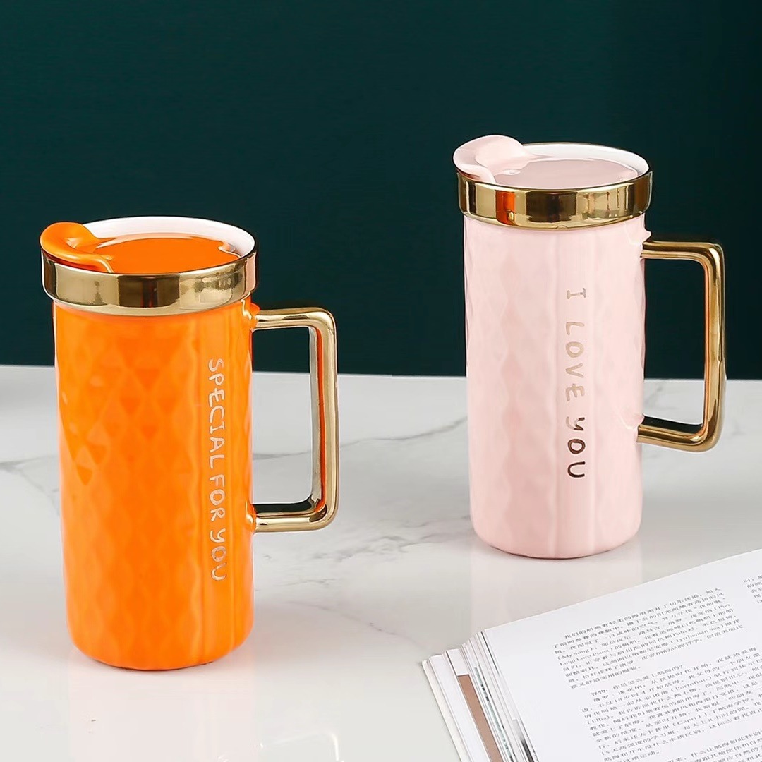 Gran capacidad de estilo nórdico Taza de cerámica a prueba de fugas taza de café de oficina taza de bebida personalizada chapado en oro