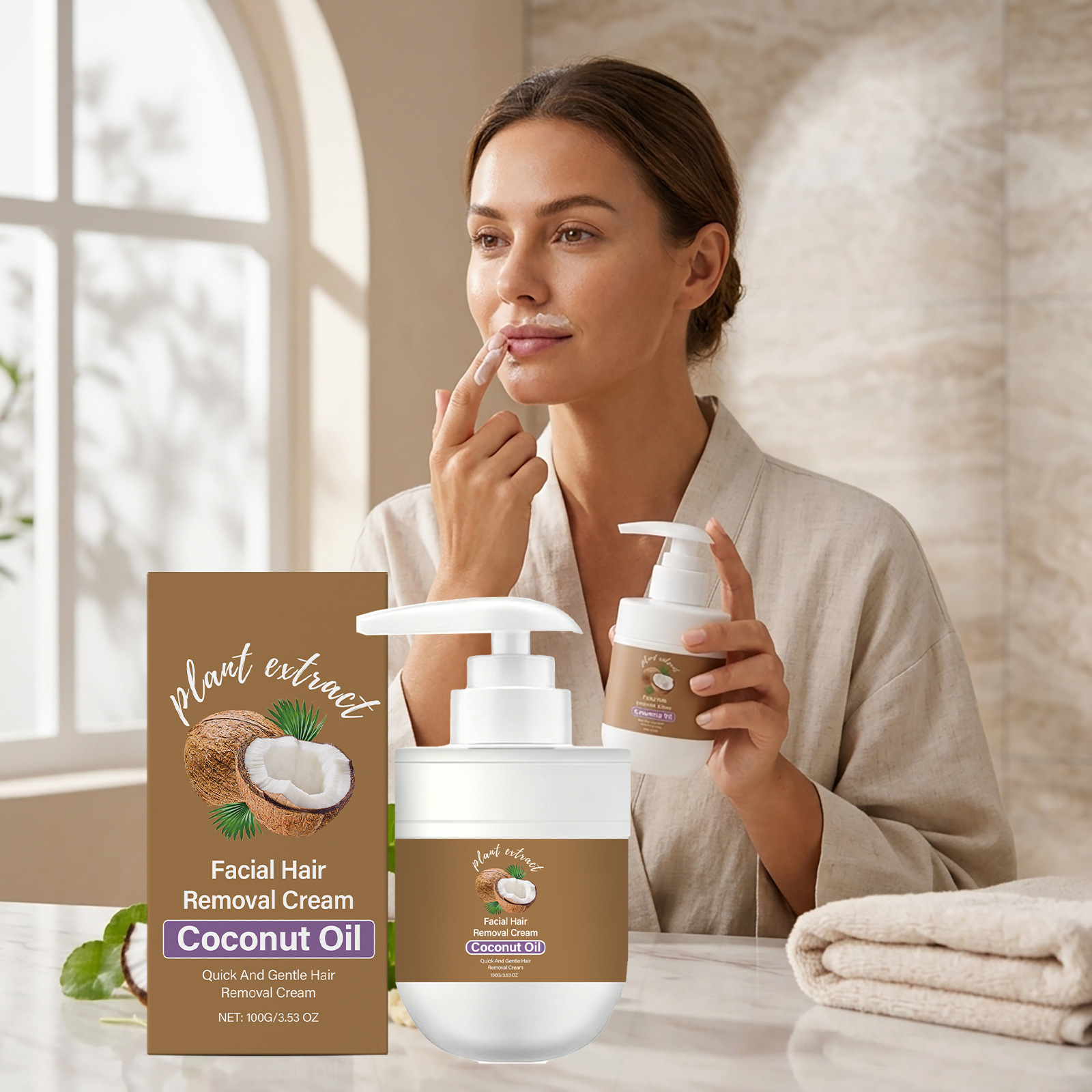 Coconut Facial Gentle Hair Removal Cream Gently Cleanses the Hair Around the Lips, Gently Cares for the Hair Removal, Leaving It Smooth, Clean, and Delicate