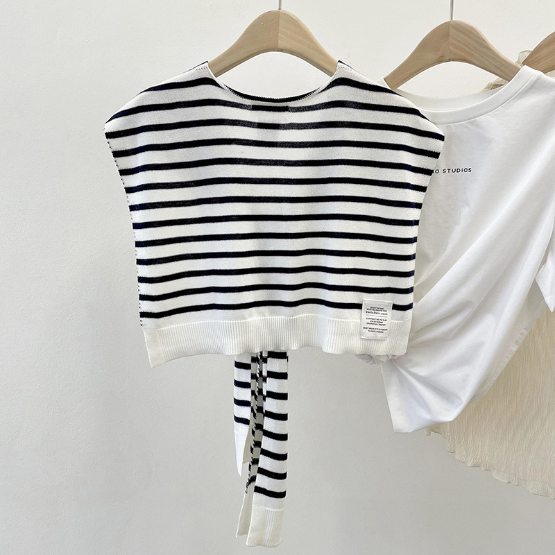 Mantón de rayas de punto para mujer Primavera y otoño nueva oficina al aire libre Aire Acondicionado sala de protección del cuello chaleco anudado bufanda collar falso