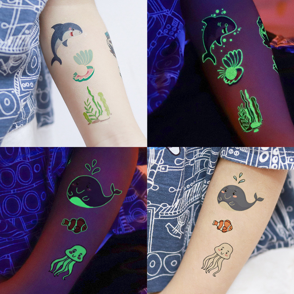 Nocturno marino animal tatuaje pegatinas impermeables, protección ambiental, seguridad infantil, pegatinas de dibujos animados adorables, al por mayor en stock transfronterizo