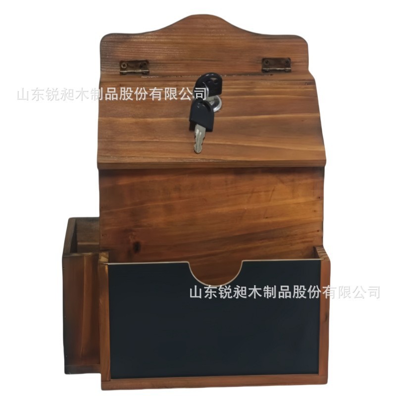 现货木质信件箱桌面投票箱墙面装饰实木储物盒复古木质带锁意见箱|undefined