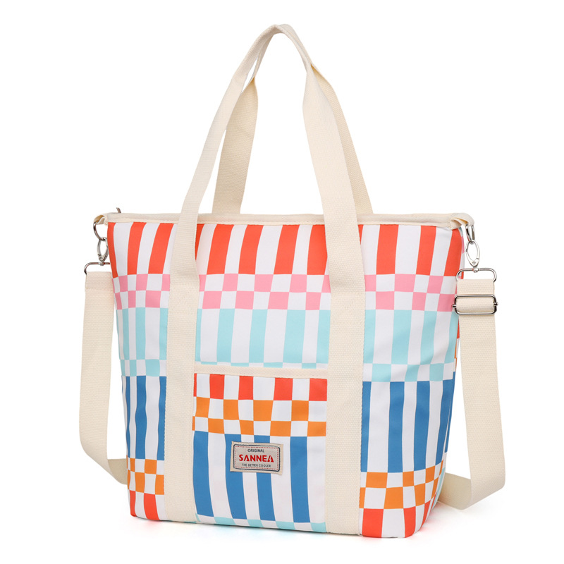 Bolsa de aislamiento con estampado de playa de Amazon Bolsa de hielo de tela Oxford para exteriores portátil Bolsa de bento de almuerzo fresco para estudiantes en stock