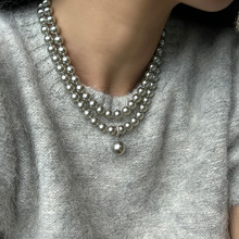 高级感灰色珍珠长款毛衣链女小众设计复古个性简约百搭项链颈链
